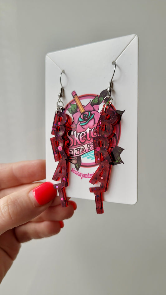 BRAT Dark Wine Red Glitter Earrings – Stainless Steel Hooks