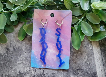 Dark Blue Glitter SLUTTY & DADDY Mismatched Earrings - Stainless Steel Hoops