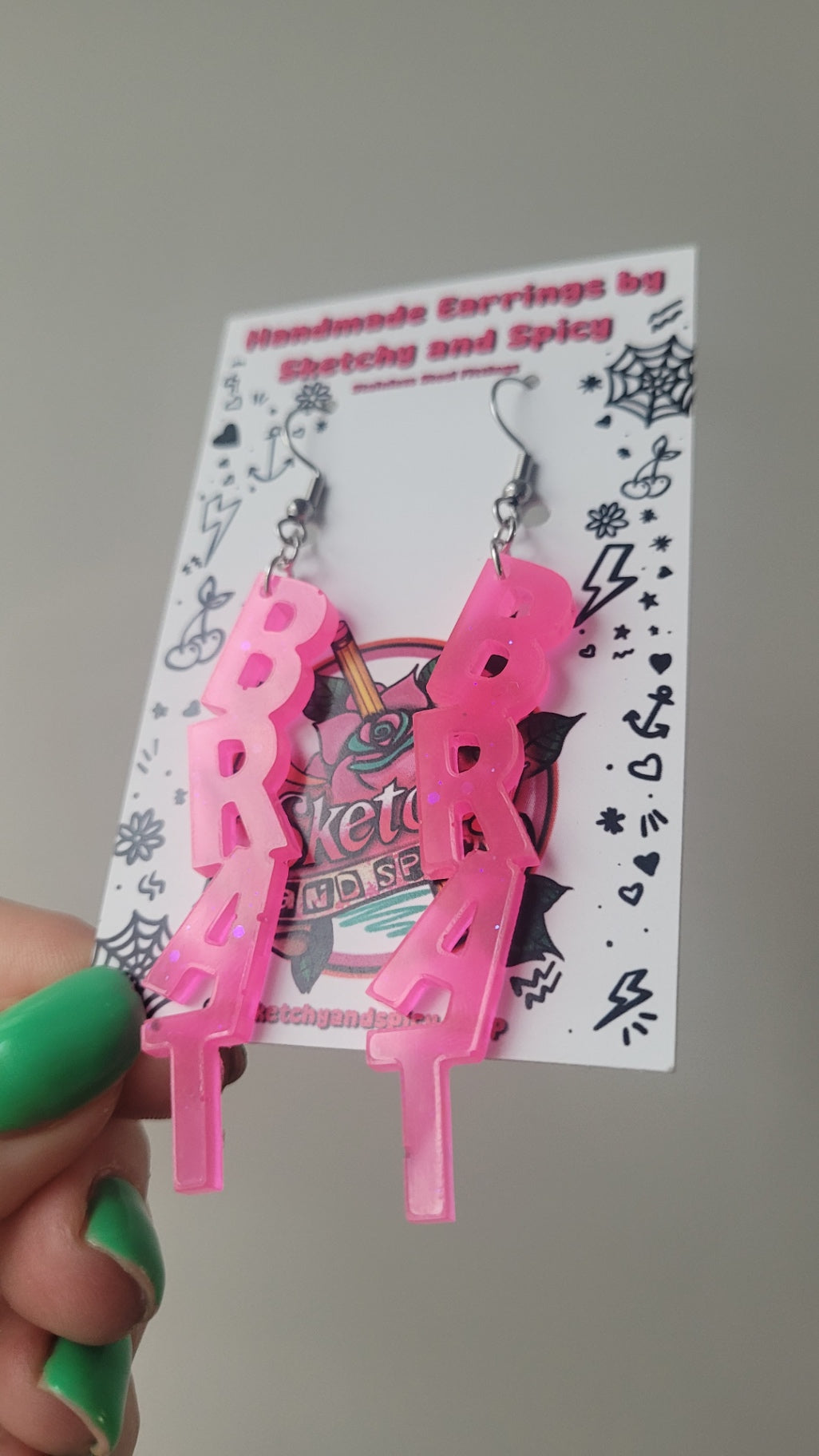 BRAT Bright Pink Earrings – Semi-Translucent – Stainless Steel Hooks