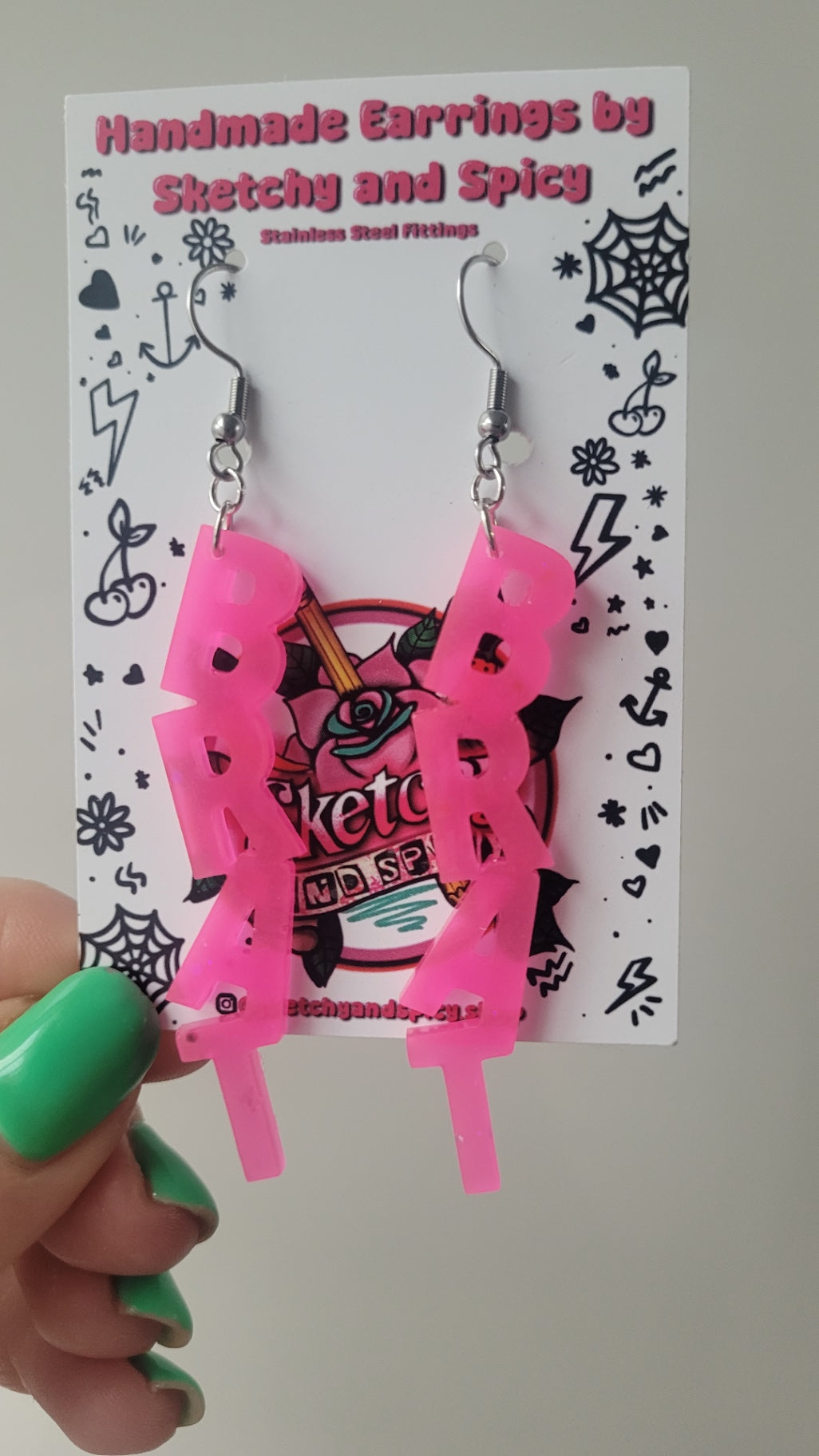 BRAT Bright Pink Earrings – Semi-Translucent – Stainless Steel Hooks