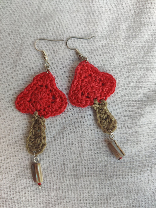 Mushroom crochet earrings with shell bead