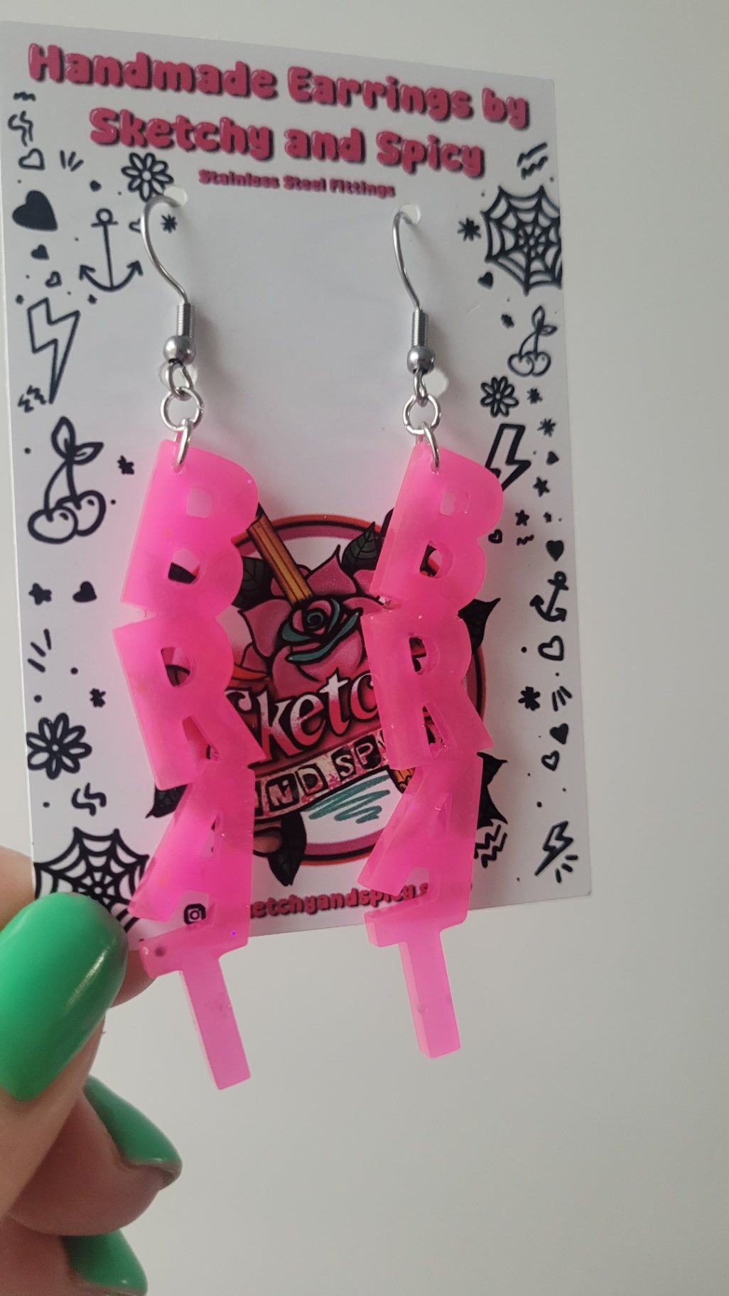 BRAT Bright Pink Earrings – Semi-Translucent – Stainless Steel Hooks