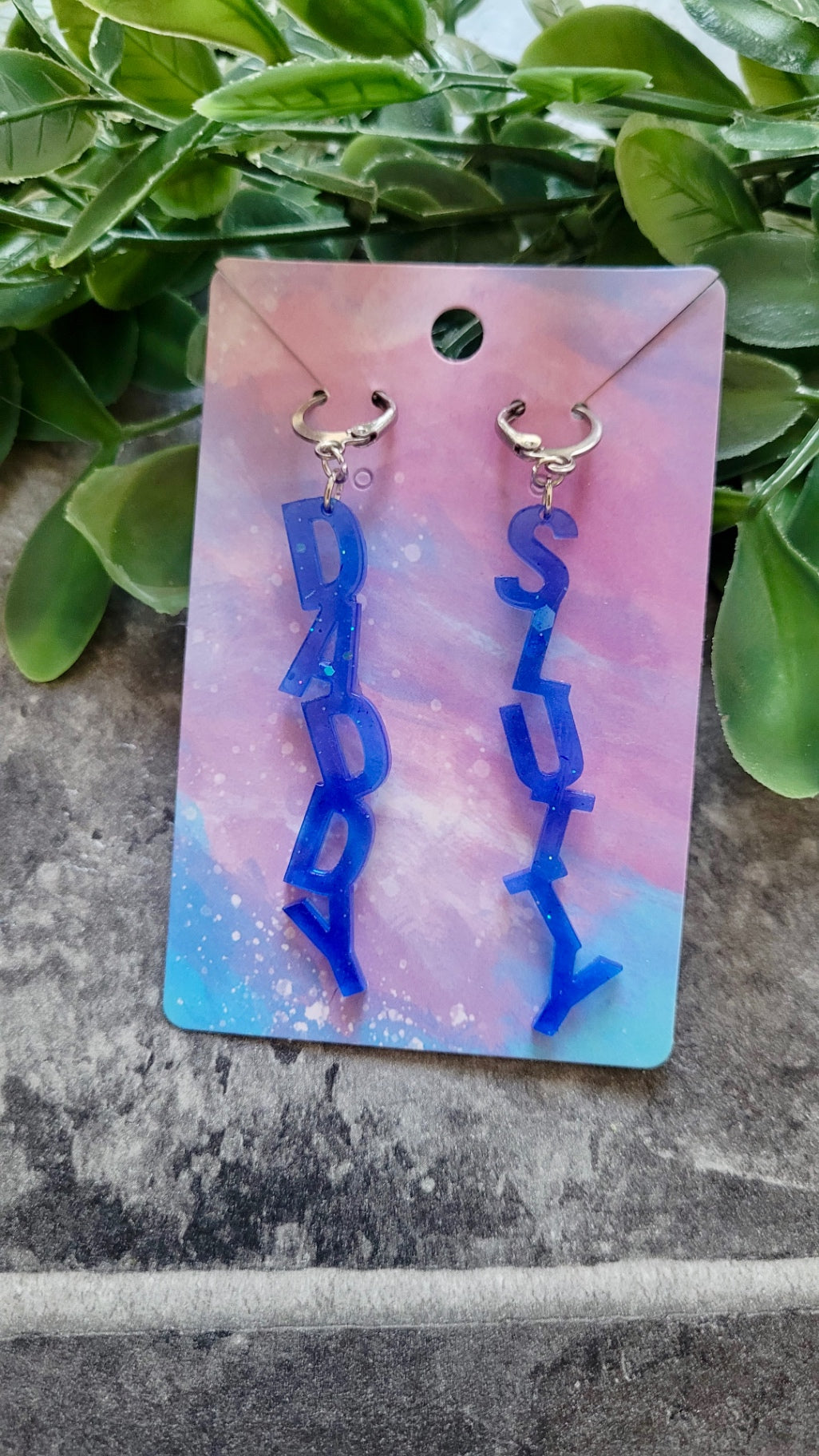 Dark Blue Glitter SLUTTY & DADDY Mismatched Earrings - Stainless Steel Hoops
