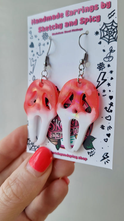 Blood Drip Ghostface Earrings – Scream Inspired - Stainless Steel Hooks