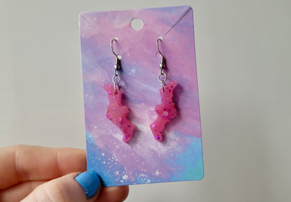 Pink Glitter Bat Earrings - ‘W’ Wing - Stainless Steel Hooks