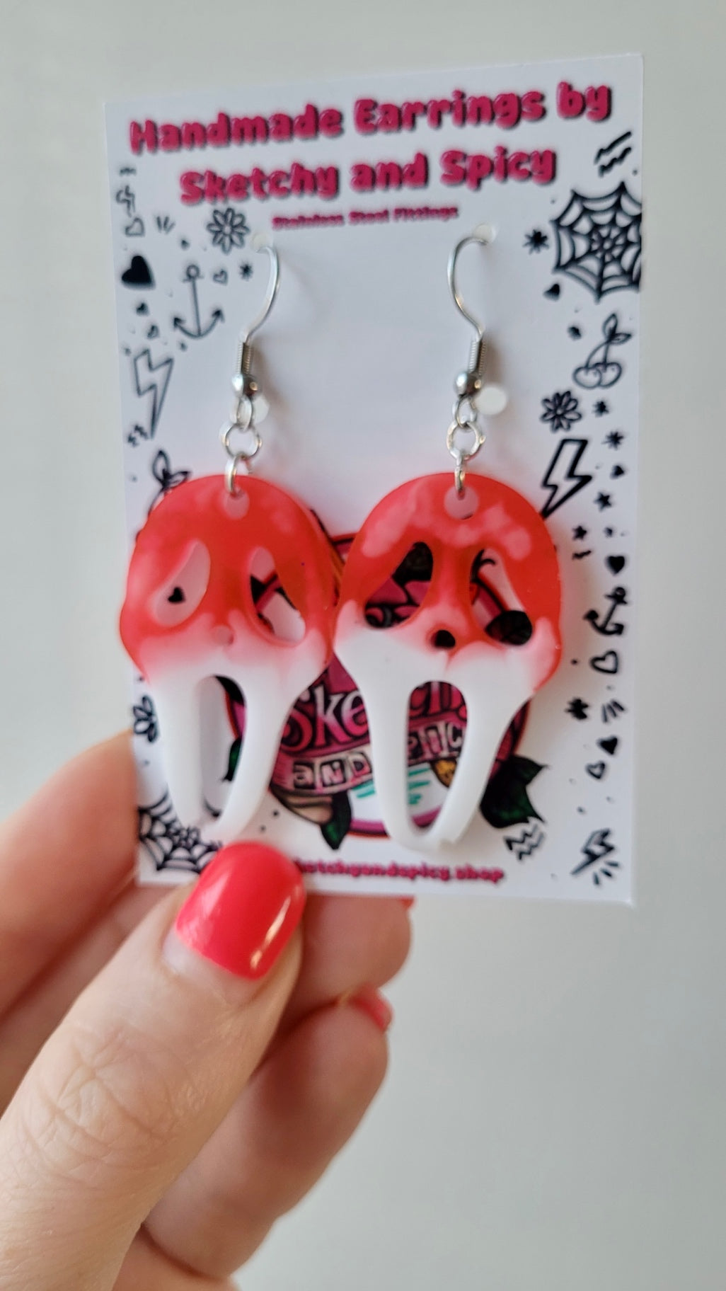 Blood Drip Ghostface Earrings – Scream Inspired - Stainless Steel Hooks