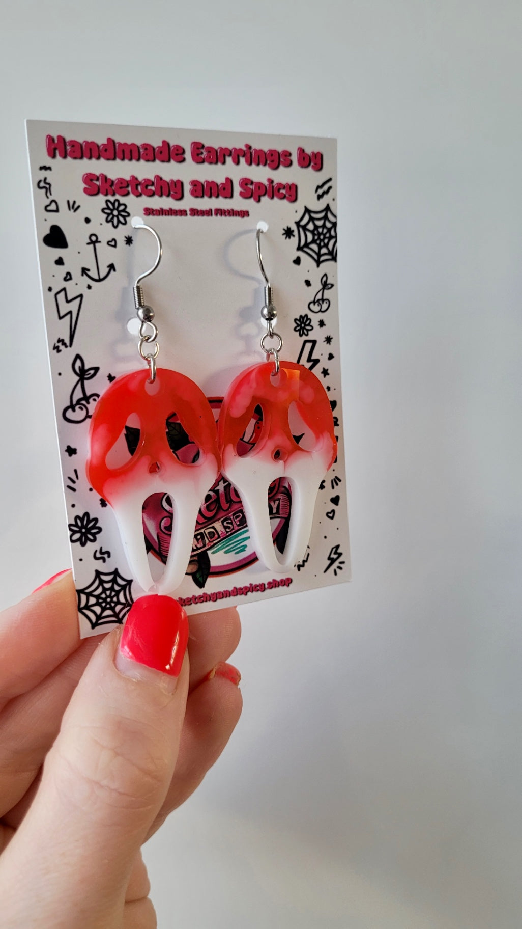 Blood Drip Ghostface Earrings – Scream Inspired - Stainless Steel Hooks
