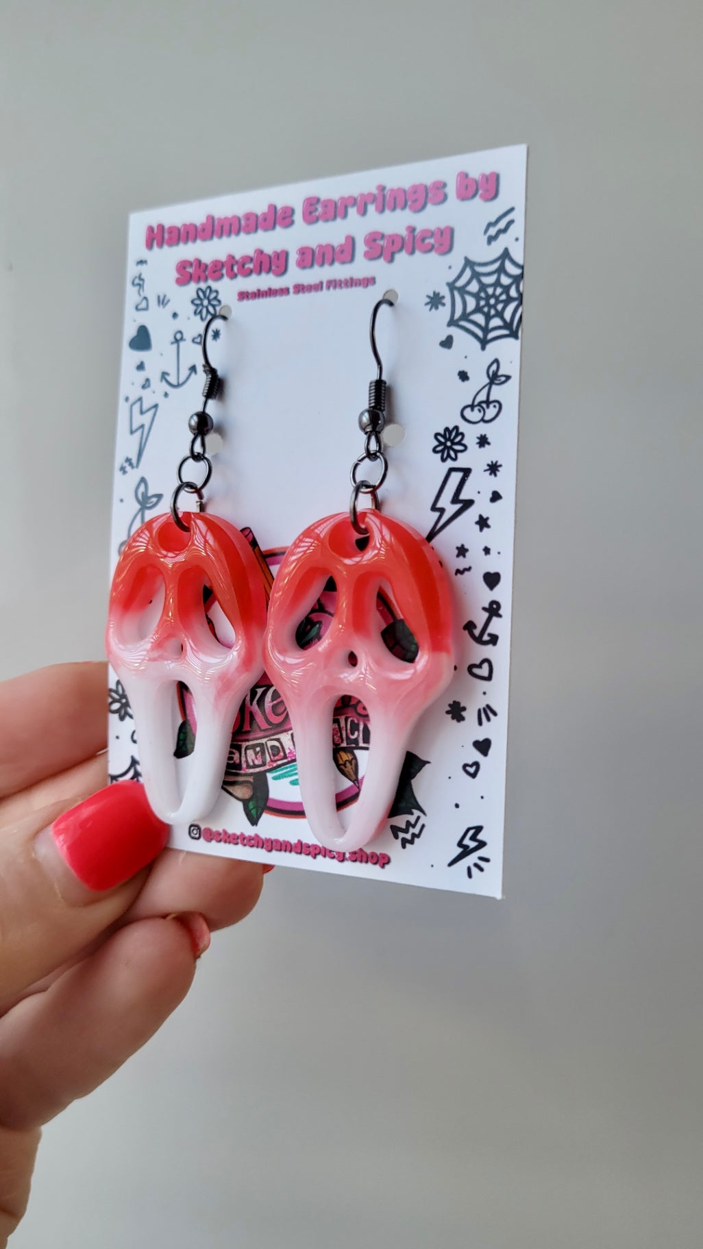 Blood Drip Ghostface Earrings – Scream Inspired - Stainless Steel Hooks