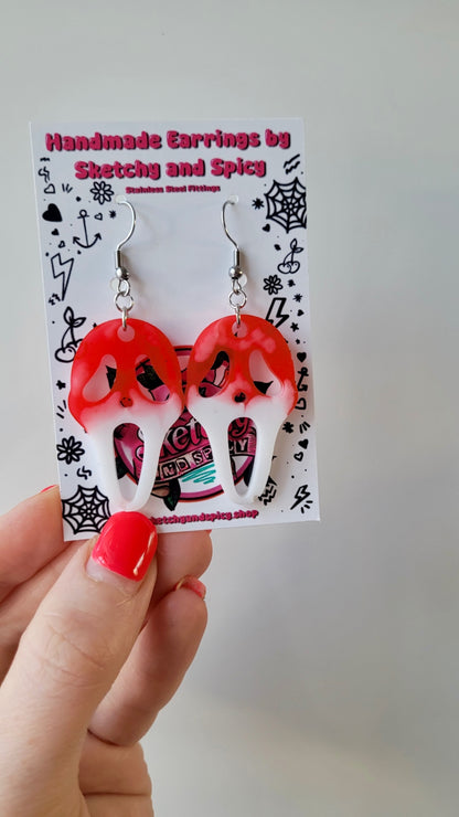 Blood Drip Ghostface Earrings – Scream Inspired - Stainless Steel Hooks