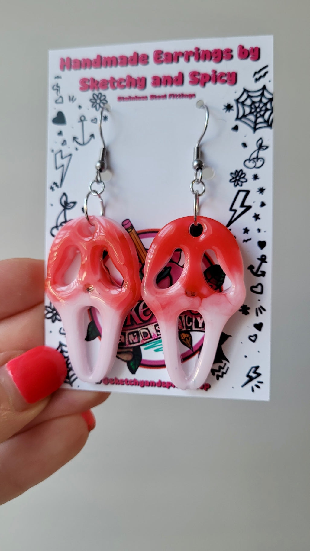 Blood Drip Ghostface Earrings – Scream Inspired - Stainless Steel Hooks