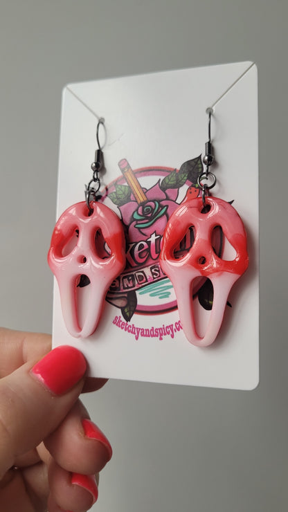 Blood Drip Ghostface Earrings – Scream Inspired - Stainless Steel Hooks