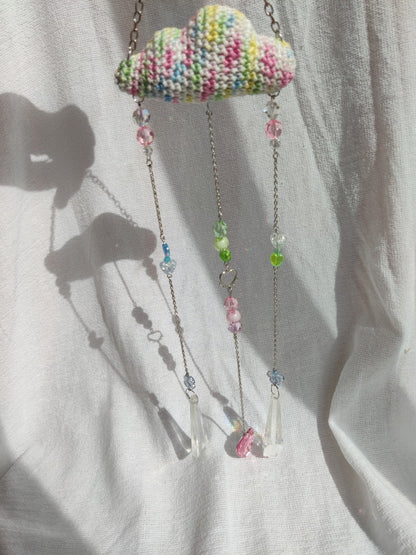 Crochet pastel rainbow cloud suncatcher