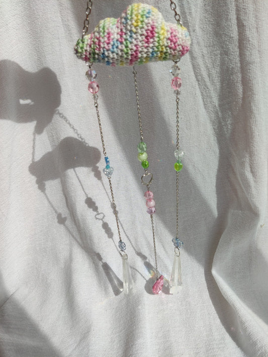 Crochet pastel rainbow cloud suncatcher