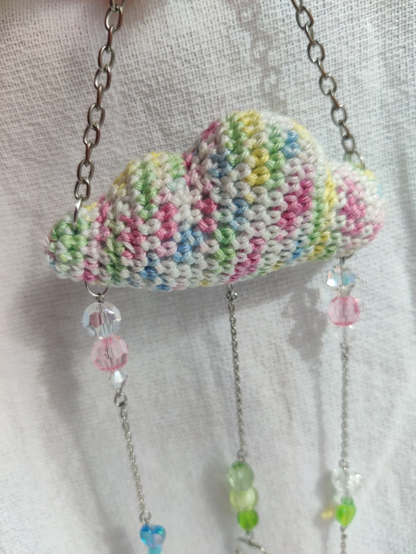 Crochet pastel rainbow cloud suncatcher