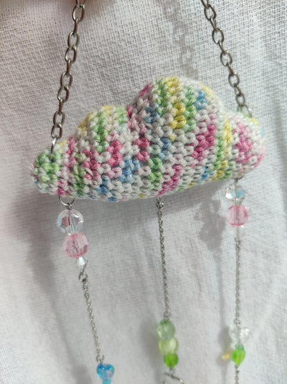 Crochet pastel rainbow cloud suncatcher