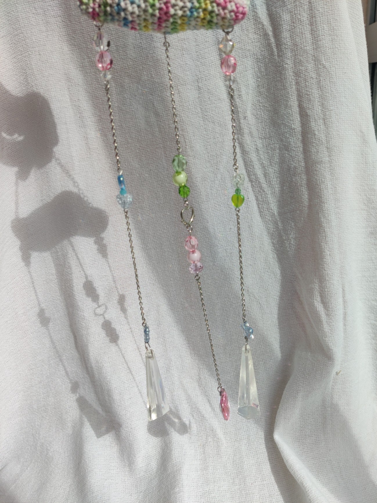 Crochet pastel rainbow cloud suncatcher