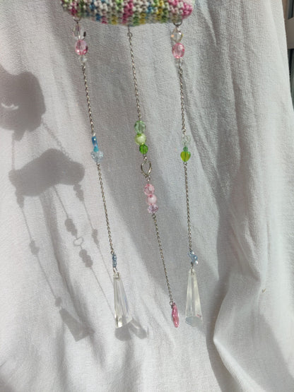 Crochet pastel rainbow cloud suncatcher
