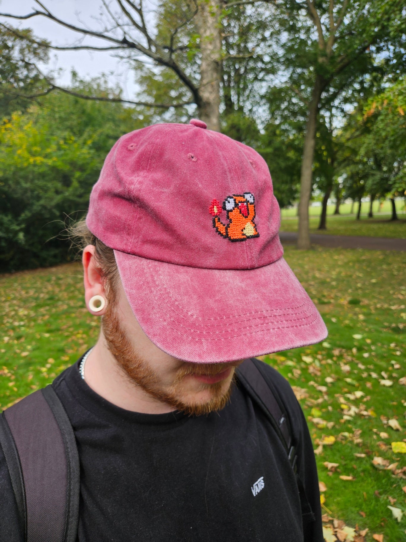 Red Cross Stitched Charmander Pokemon Hat