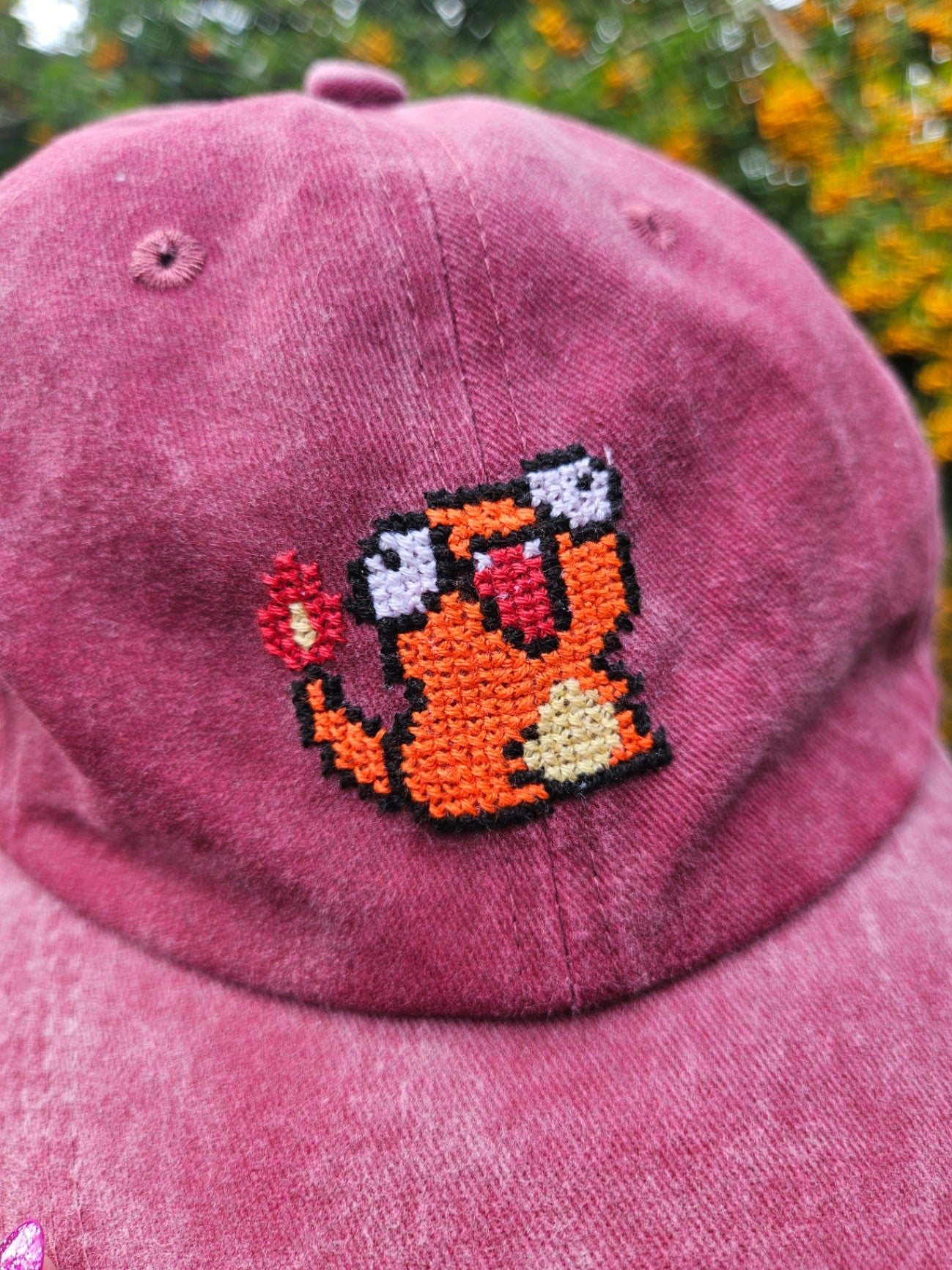 Red Cross Stitched Charmander Pokemon Hat