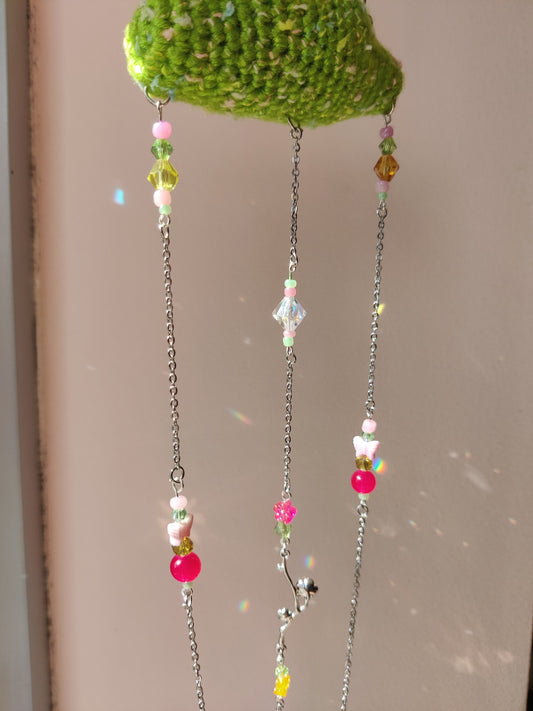 Green crochet cloud suncatcher and 