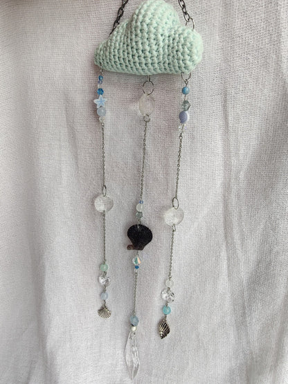Crochet cloud suncatcher with shell