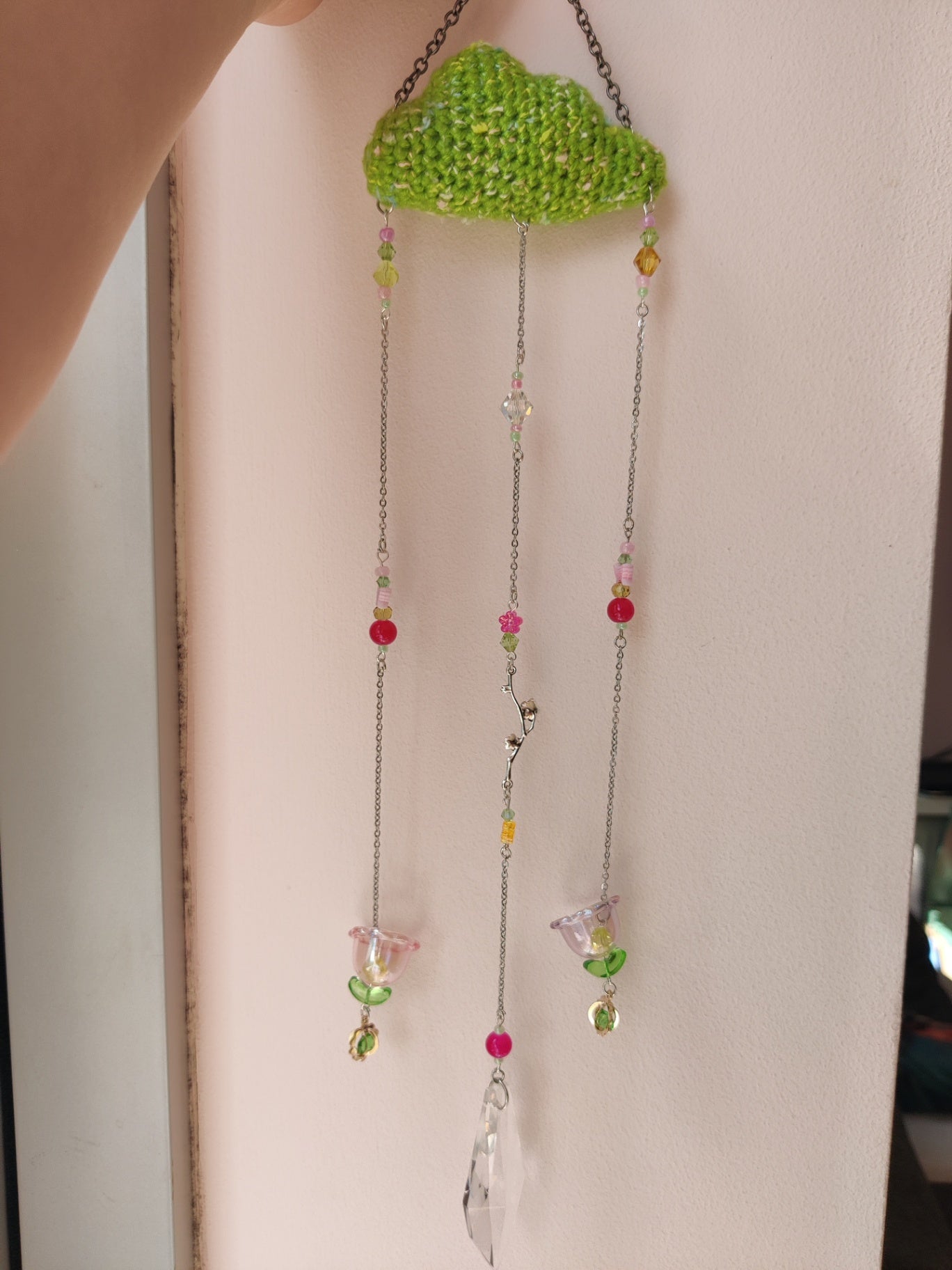 Green crochet cloud suncatcher and 