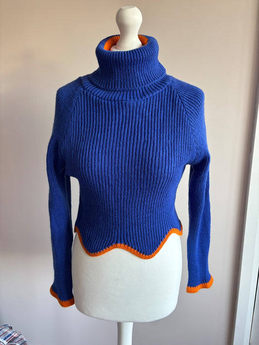 Blue and orange turtle neck sweater