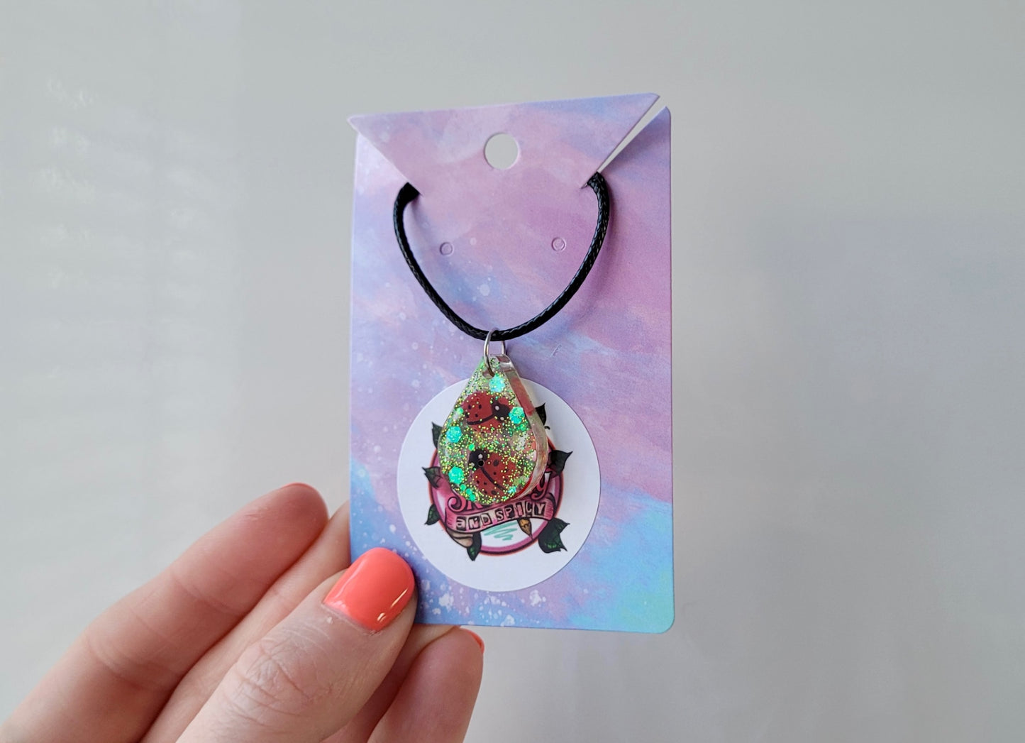 Ladybird Necklace - Black Cord 50 + 5cm