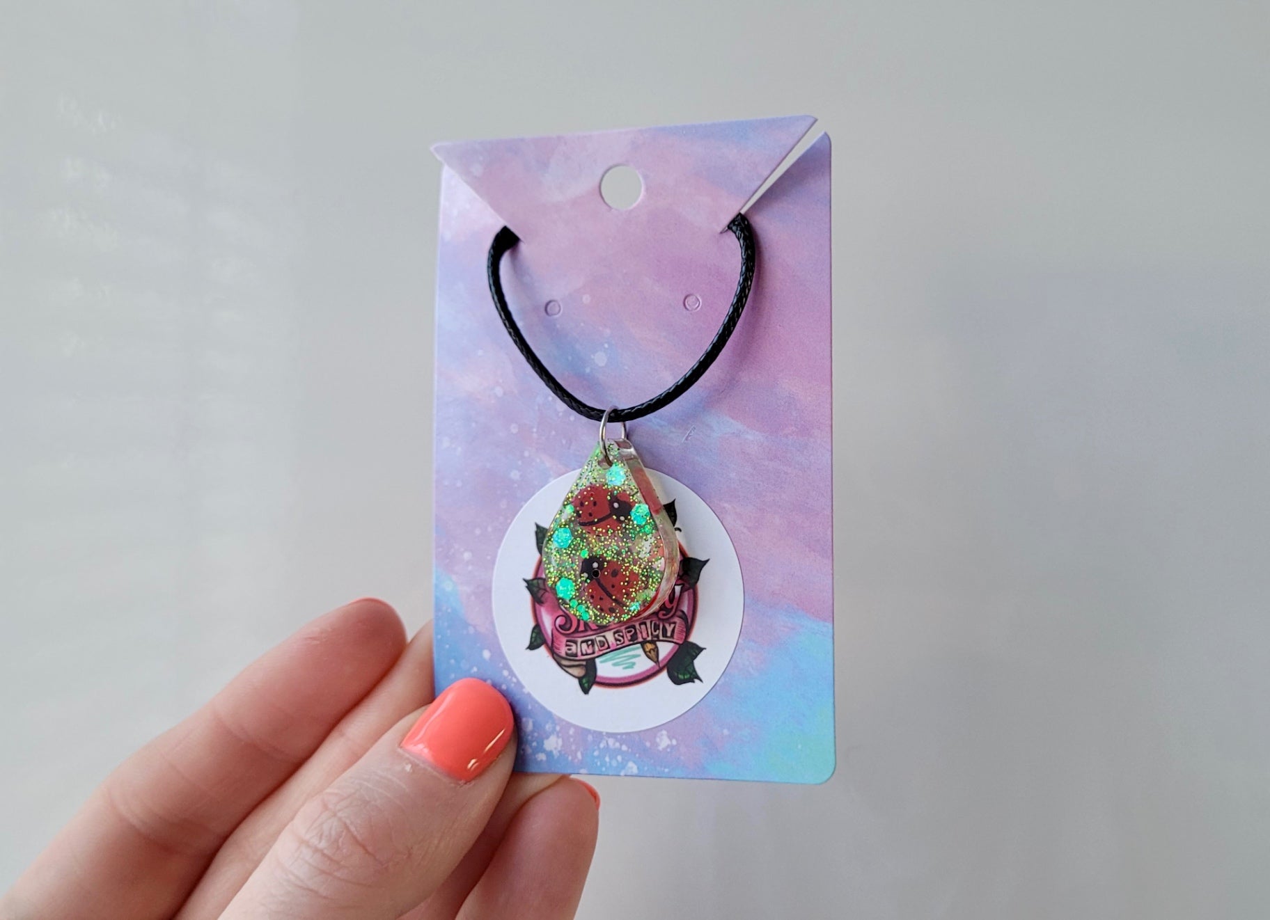 Ladybird Necklace - Black Cord 50 + 5cm