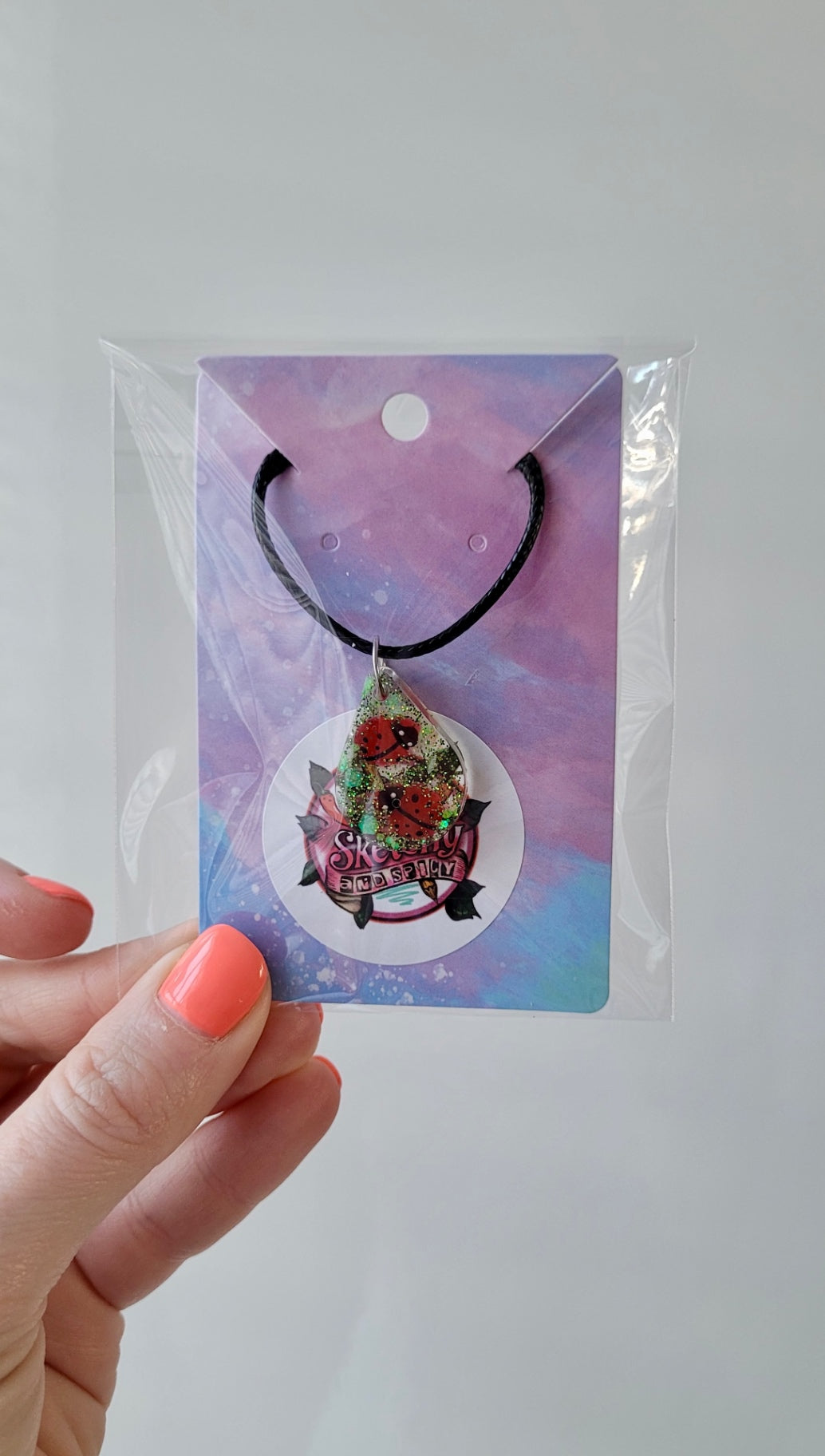 Ladybird Necklace - Black Cord 50 + 5cm