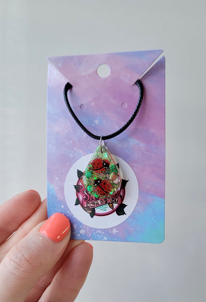 Ladybird Necklace - Black Cord 50 + 5cm