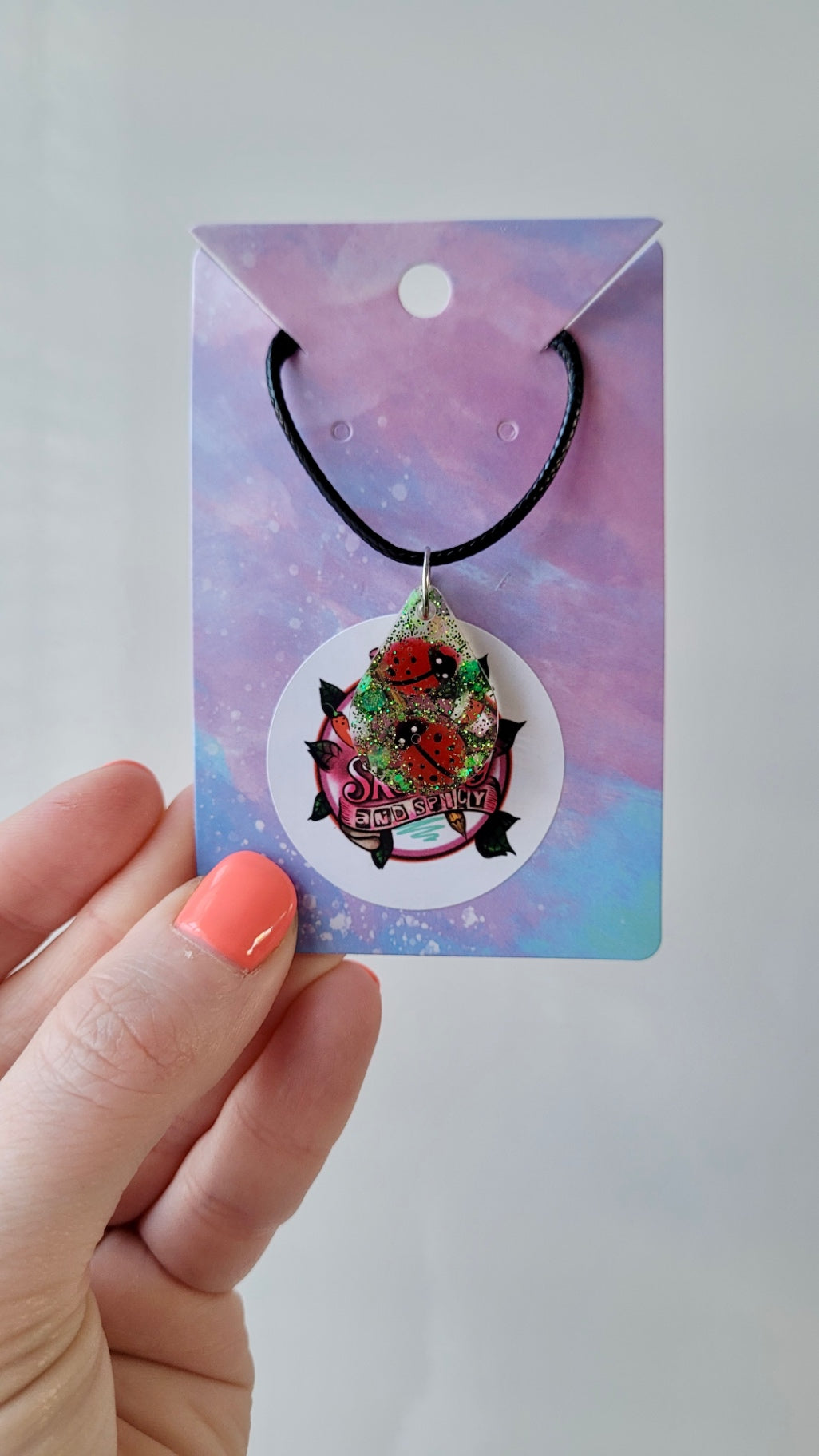 Ladybird Necklace - Black Cord 50 + 5cm