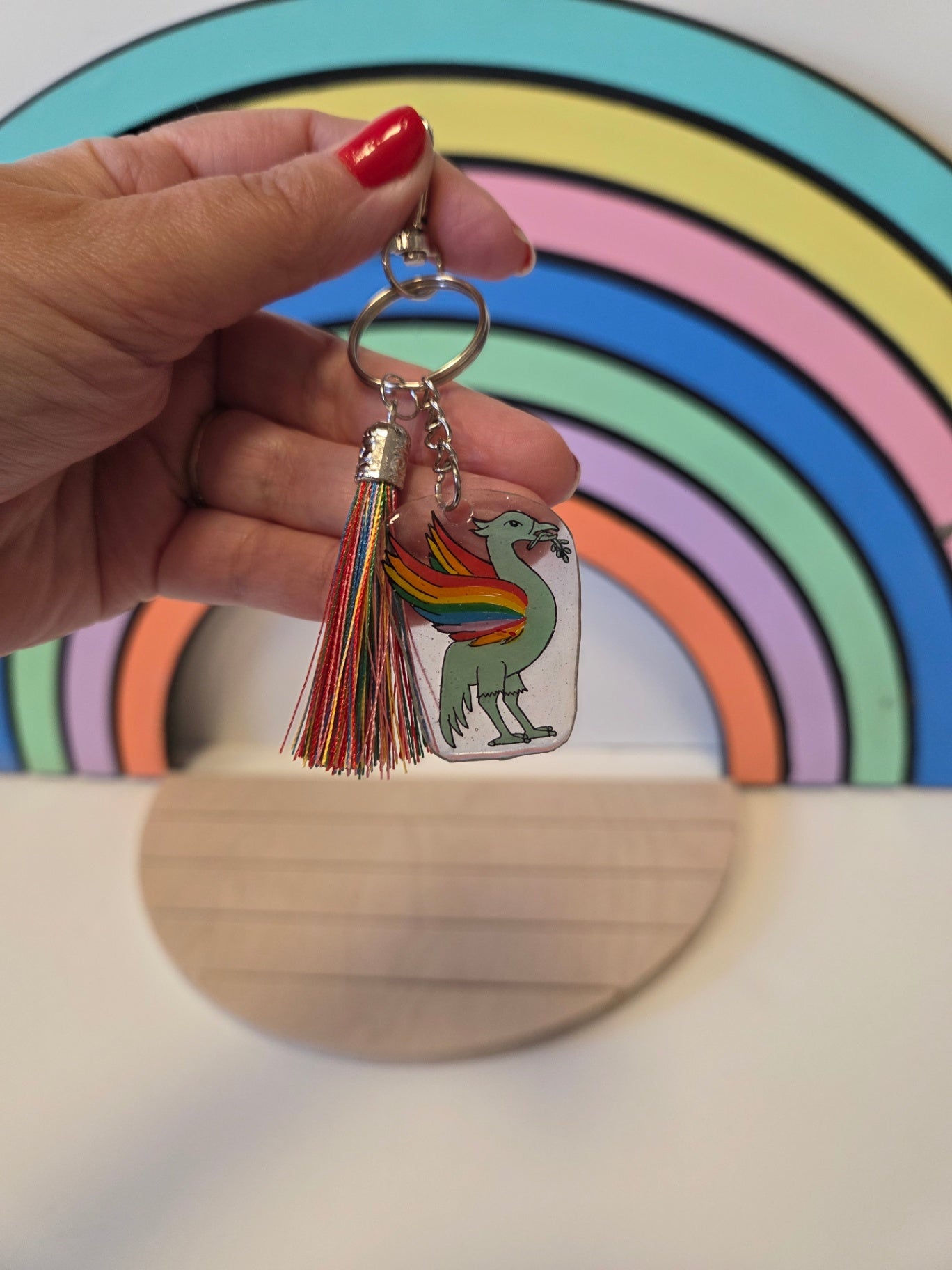 Handmade Rainbow Liverbird Keyring 