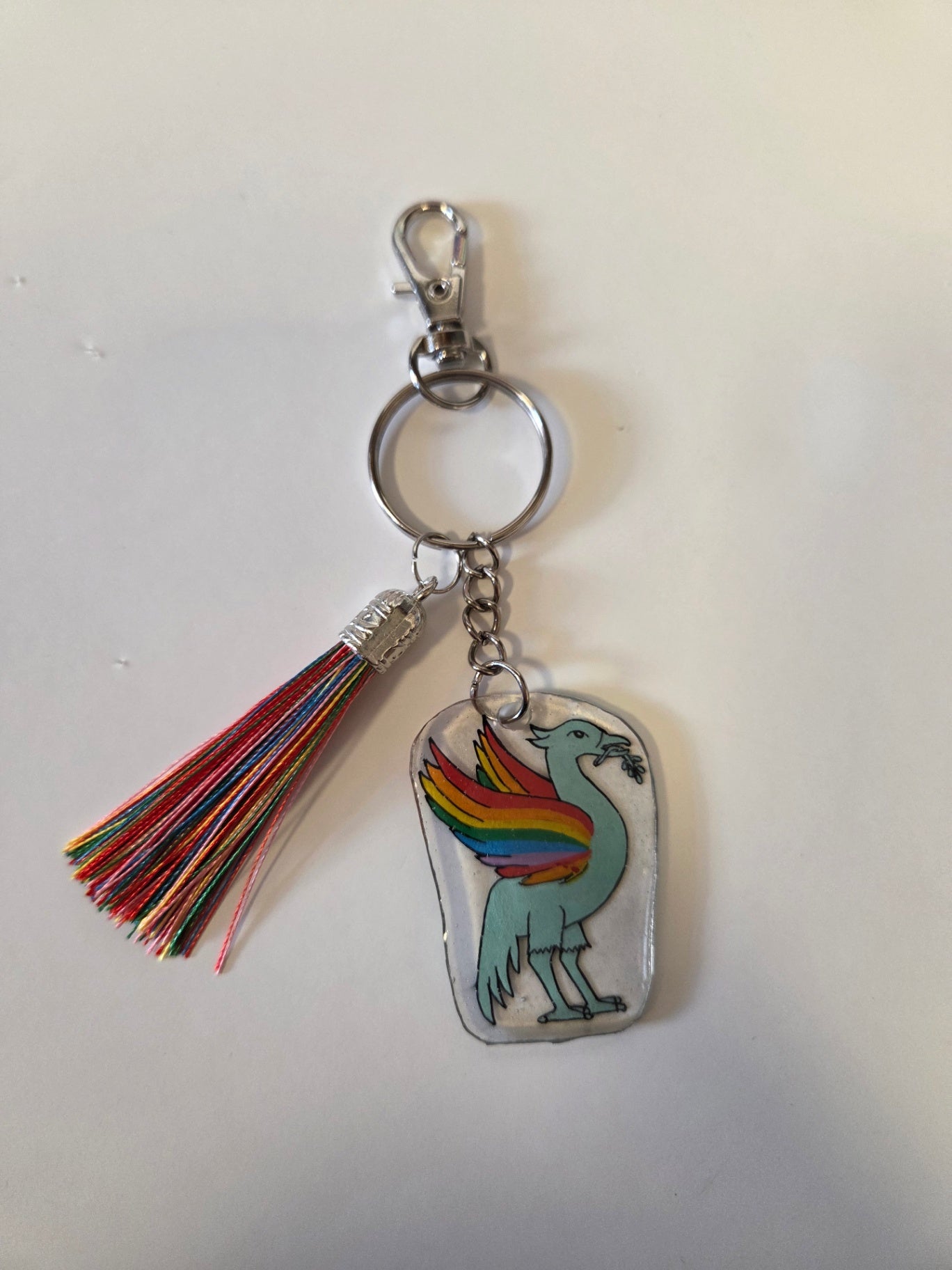Handmade Rainbow Liverbird Keyring 