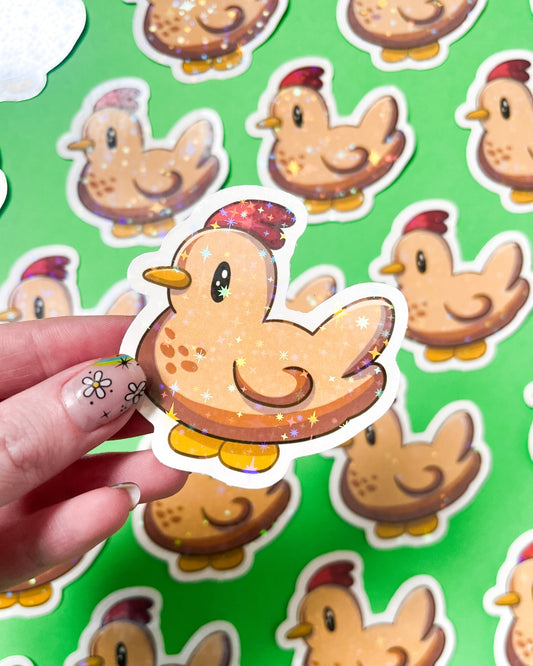 Stardew Valley Chicken Holographic Vinyl Sticker