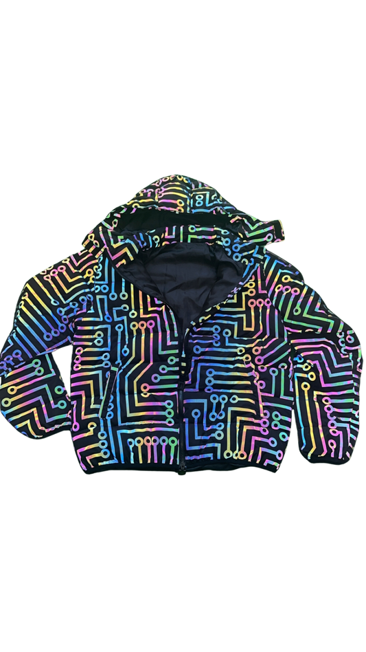 Puffer jacket geo lines