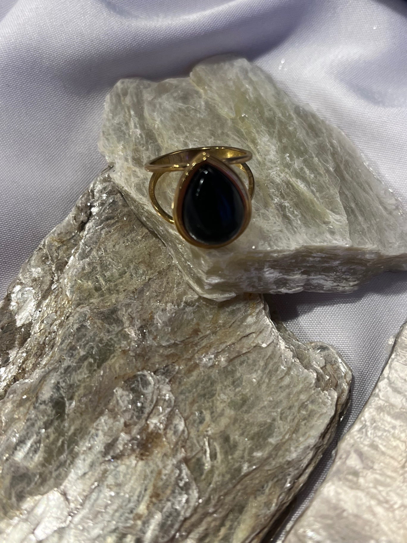 Black Obsidian Ring – Gold Stainless Steel Size 7