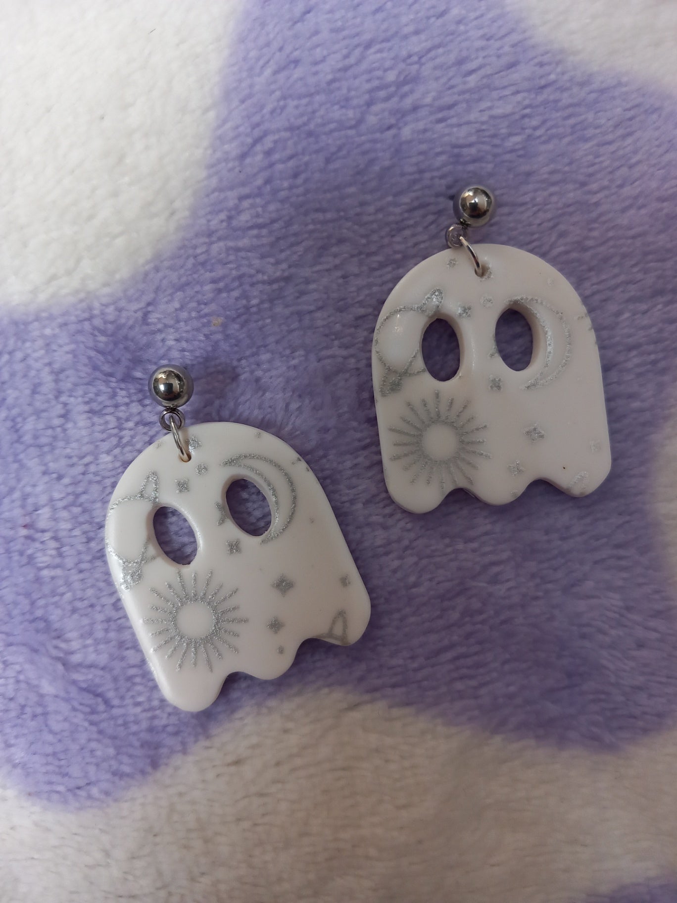 Celestial print ghost polymer clay earrings