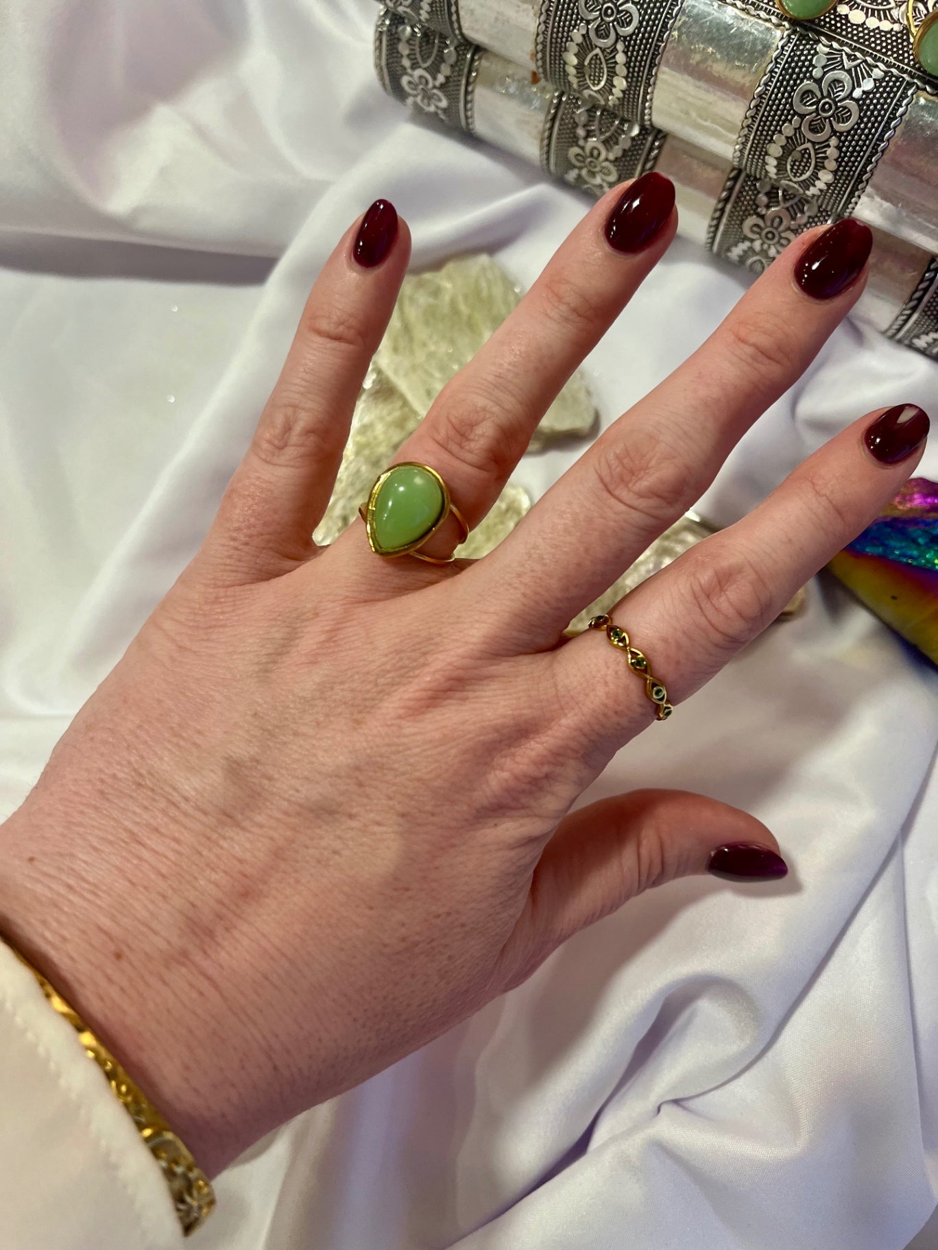 Green Aventurine Ring – Gold Stainless Size 7