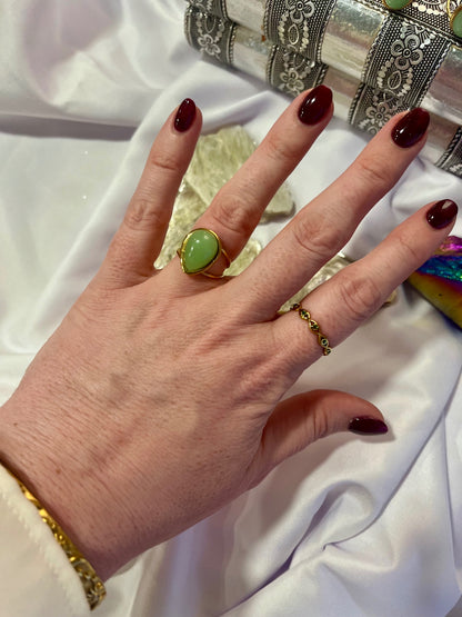 Green Aventurine Ring – Gold Stainless Size 7