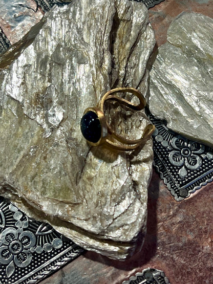 Blue Sandstone Ring – Gold Stainless Steel