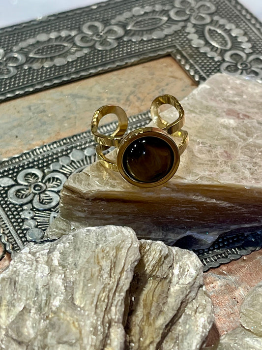 Tiger’s Eye Ring – Gold Stainless Steel 
