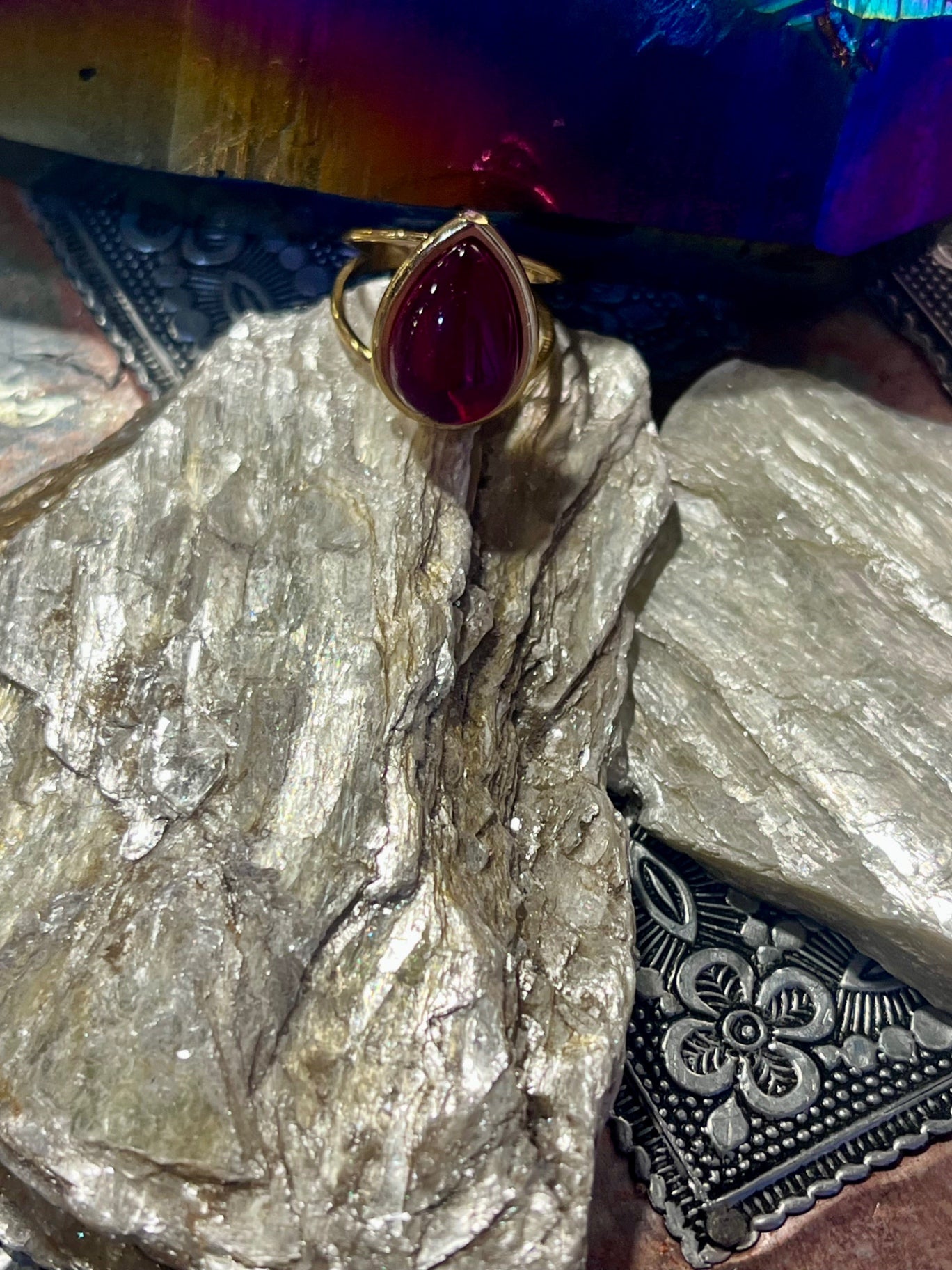 Garnet Ring – Gold Stainless Steel 
