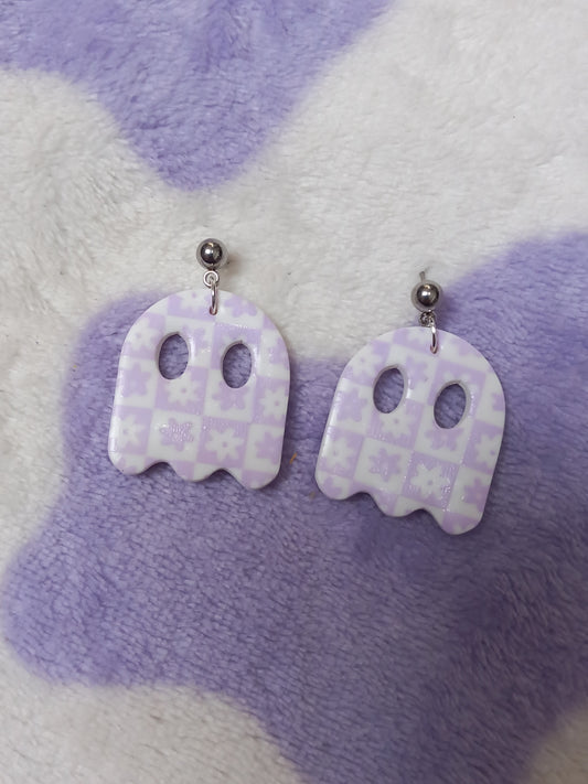 Retro floral ghost polymer clay earrings 
