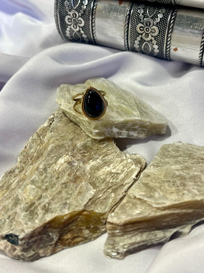 Black Obsidian Ring – Gold Stainless Steel Size 7