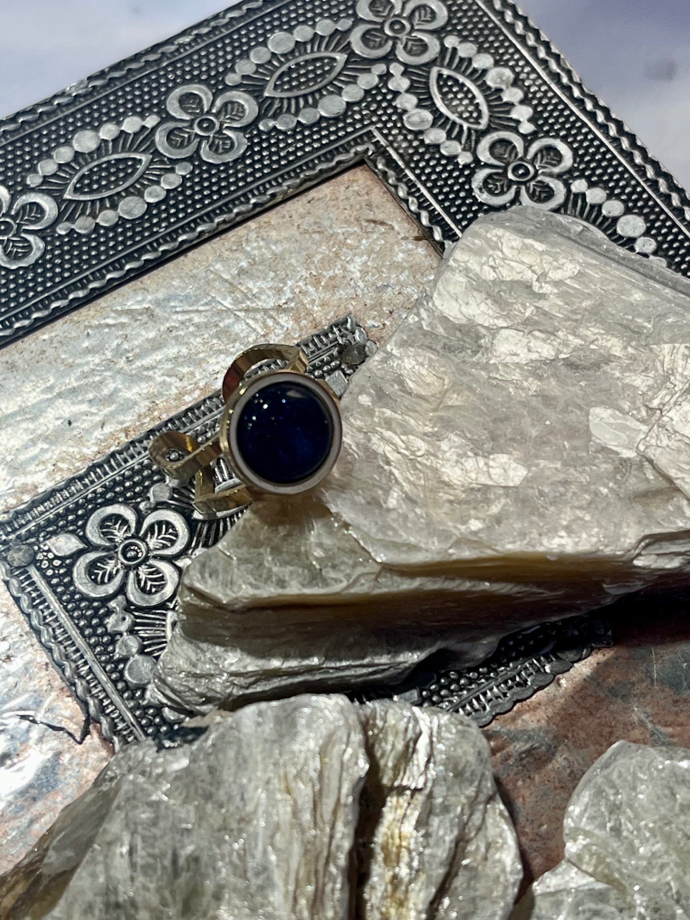 Blue Sandstone Ring – Gold Stainless Steel