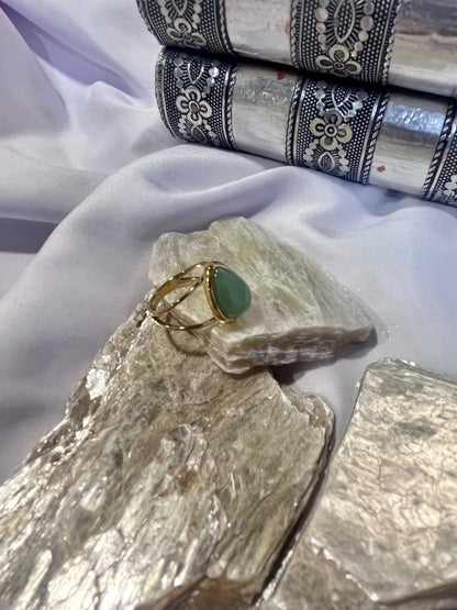 Green Aventurine Ring – Gold Stainless Size 7