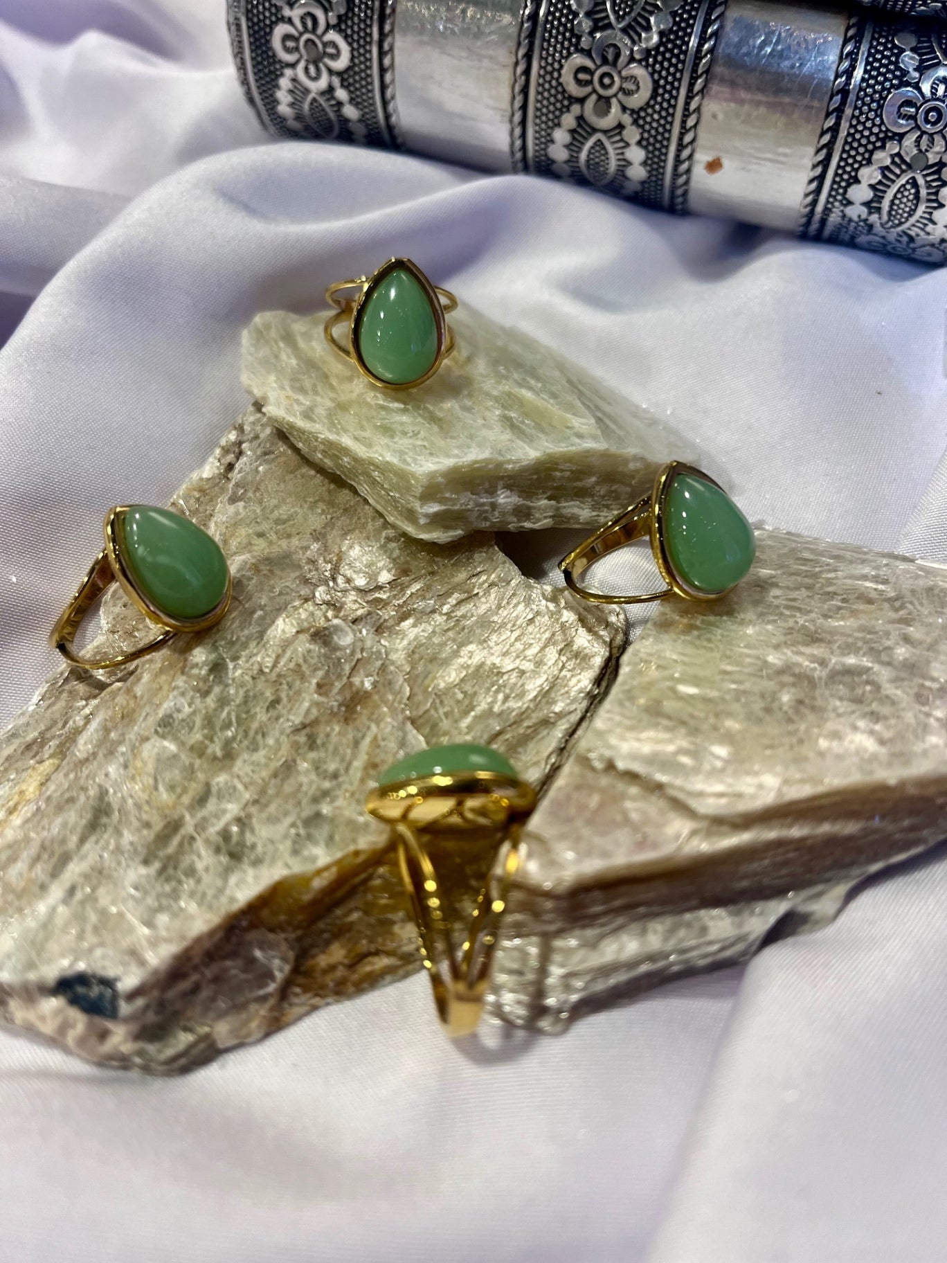 Green Aventurine Ring – Gold Stainless Size 7