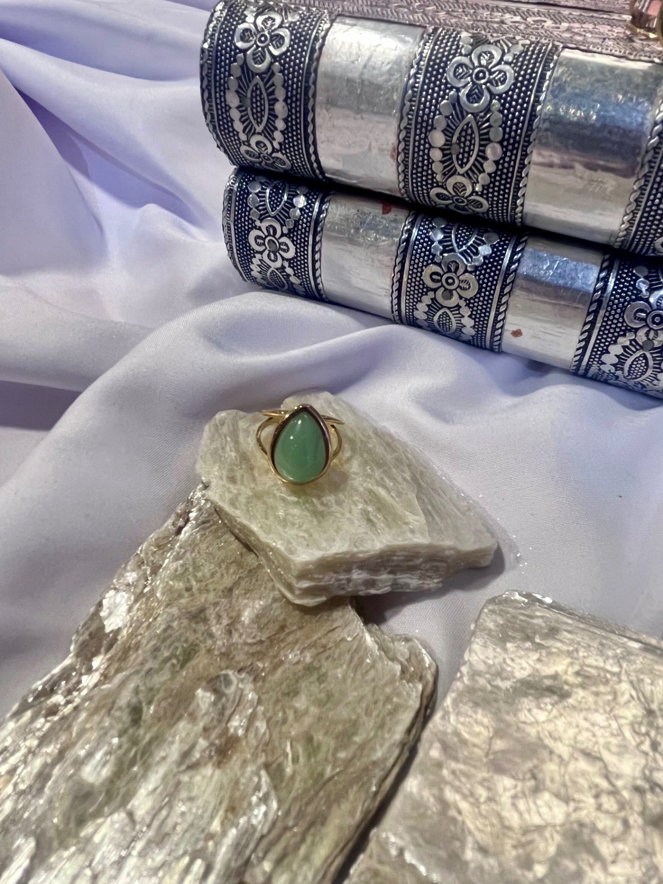 Green Aventurine Ring – Gold Stainless Size 7