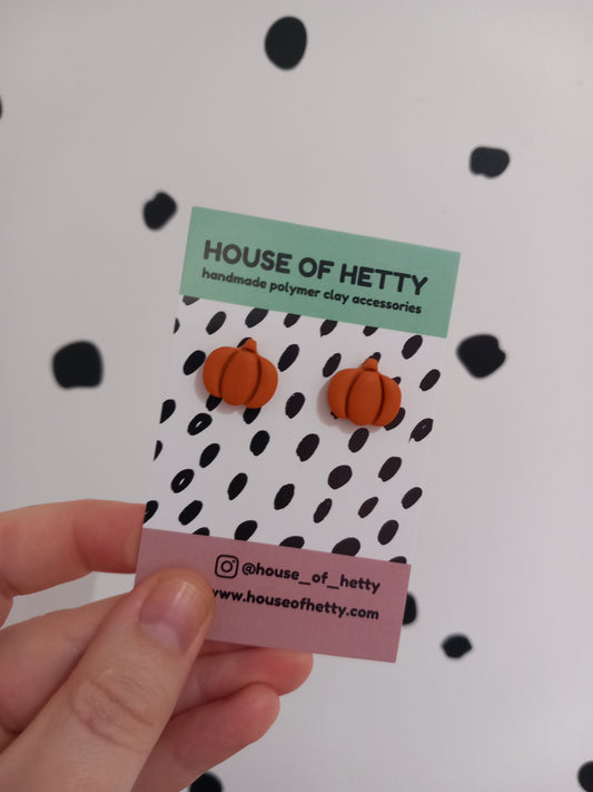 Orange pumpkin polymer clay stud earrings